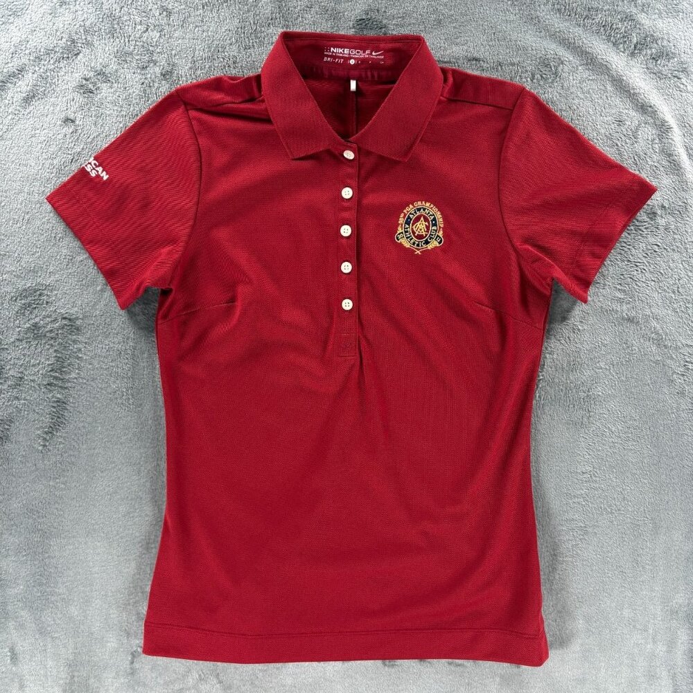 Nike Golf Dri-Fit Polo Shirt Womens Small Red Atlanta Athletic Club Amex EUC